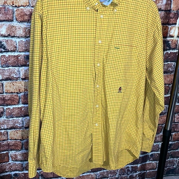 Tommy Hilfiger regular fit button down shirt medium windowpane yellow red pocket - Picture 4 of 7